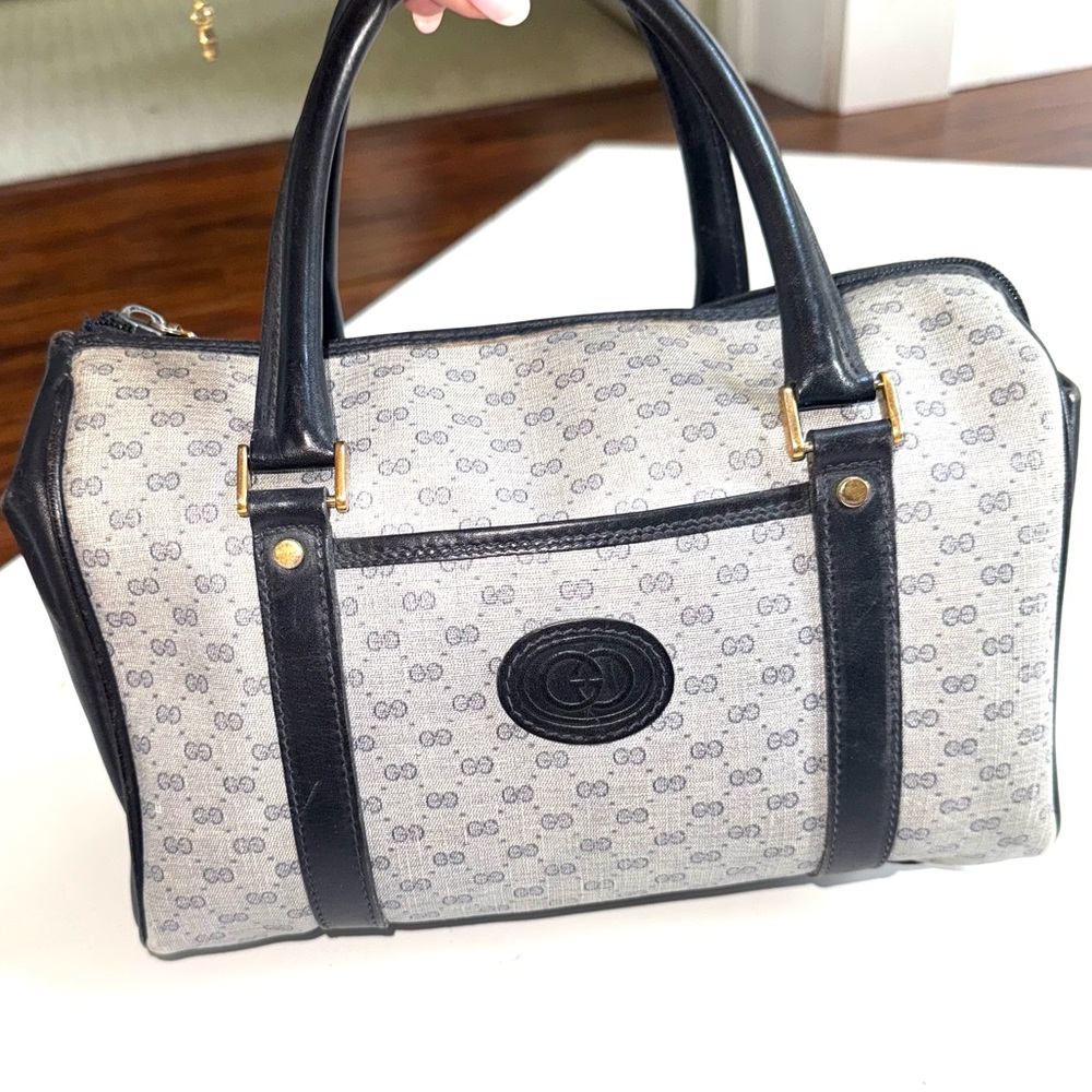 Vintage Gucci Blue Logo Boston Doctor Tote Bag Leather - Picture 9 of 16